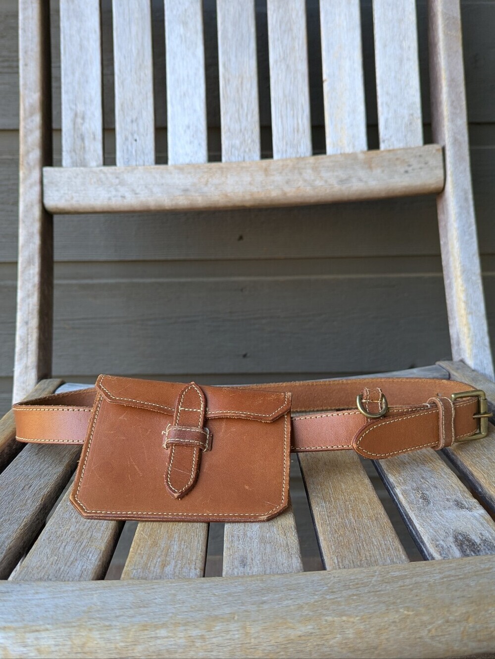 VTG 80s Banana Republic English Saddle Hide Leather Money Belt Size 32